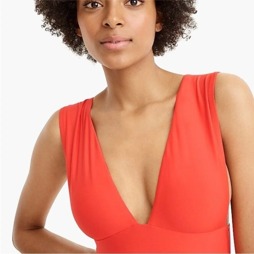 J. Crew Plunge V-Neck One-Piece Swimsuit Red size 10